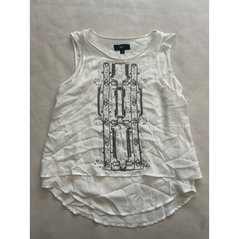 Mossimo Womens White Sequin Beaded Sleeveless High Low Tank Top Shell Size M